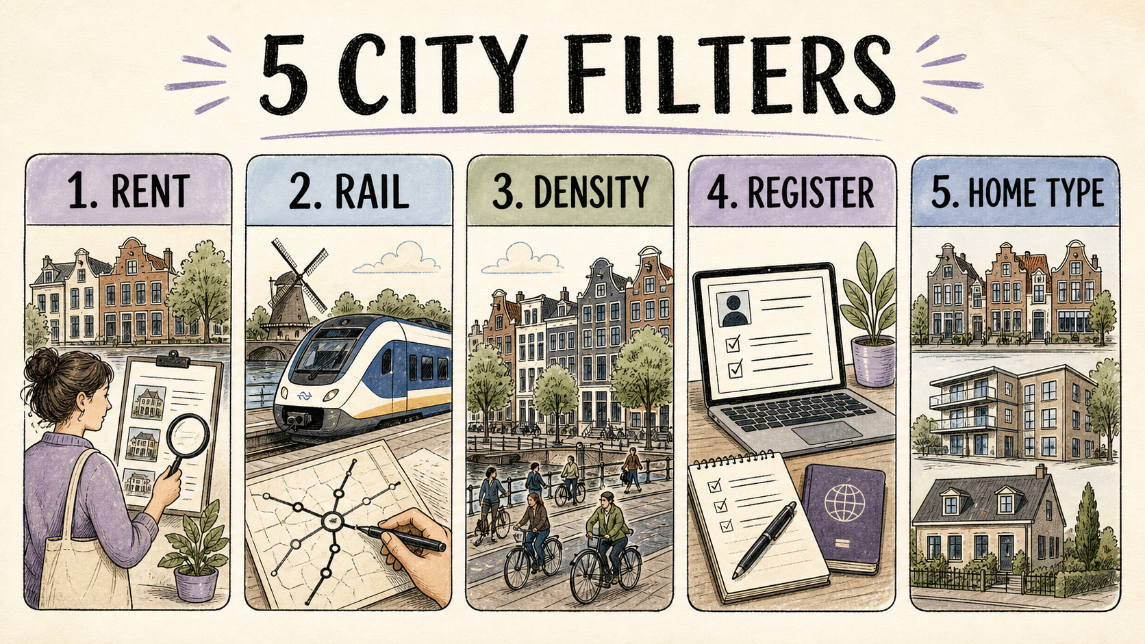 Five city filters for an expat rental shortlist: rent, rail, density, registration and home type