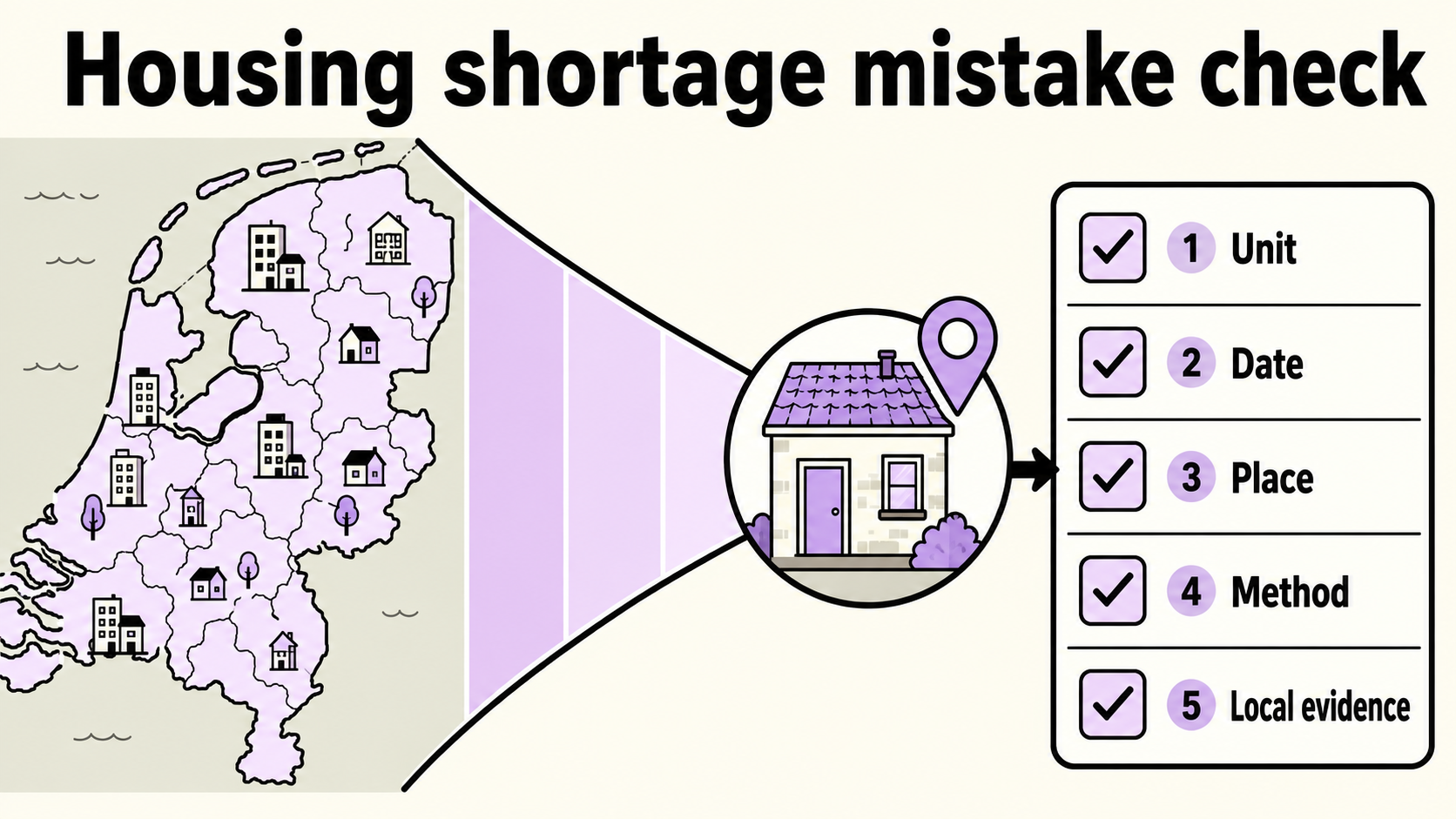 Housing shortage mistake check: narrow a national figure to one rental address by checking unit, date, place, method and local evidence