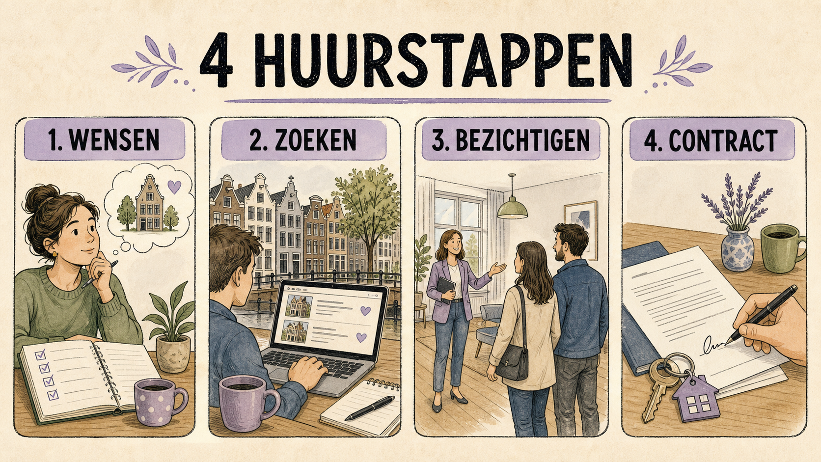 Vier huurstappen: wensen, zoeken, bezichtigen en contract
