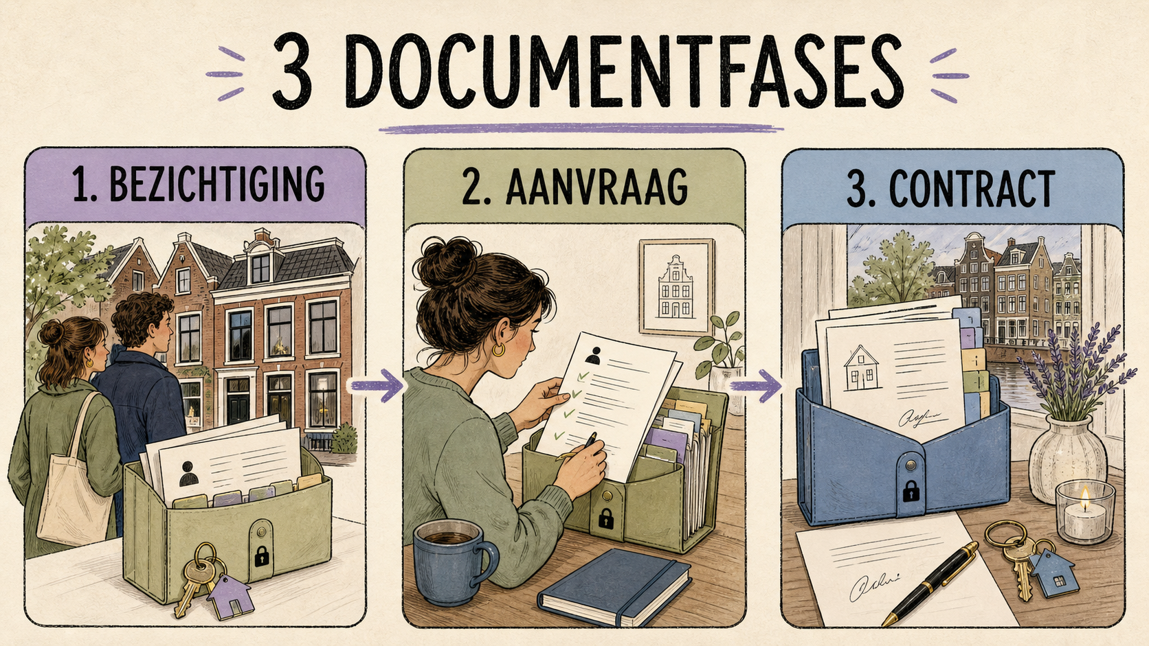 Drie documentfasen: bezichtiging, aanvraag en contract