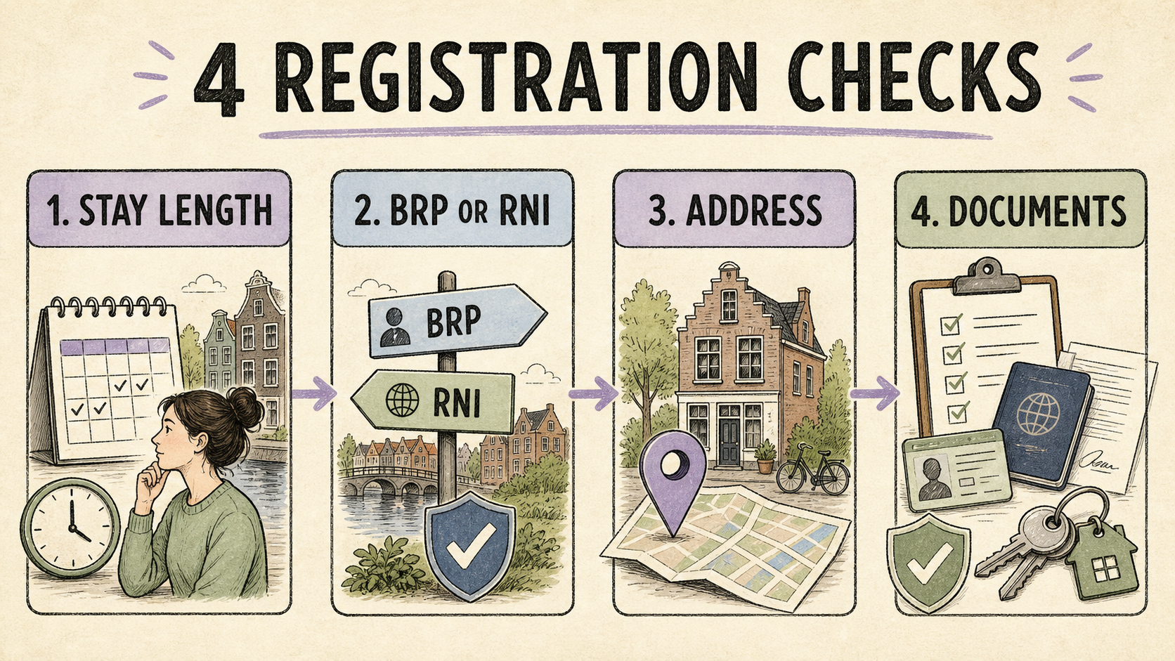 Four registration checks when renting without a BSN: stay length, BRP or RNI, address and documents
