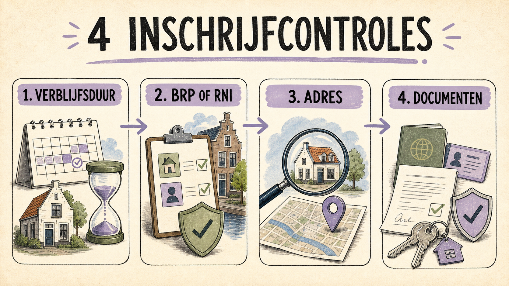 Vier inschrijfcontroles zonder BSN: verblijfsduur, BRP of RNI, adres en documenten